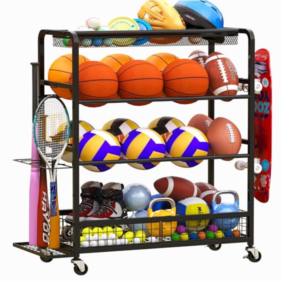 Sports Equipment Bat - Garage Sports Equipment Organizer with Wheels