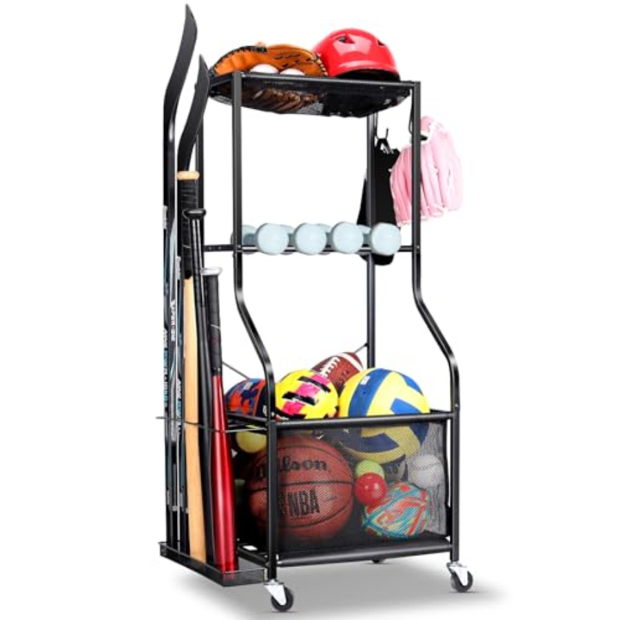 Sports Equipment Outdoor Storage - Sports Equipment Garage Organizer - 3-Tier